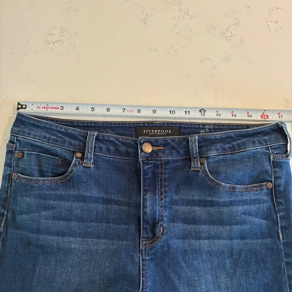 Liverpool Jeans Womens 12/31 Dark Blue Straight Leg Whiskered Stretch Cropped - Picture 16 of 16